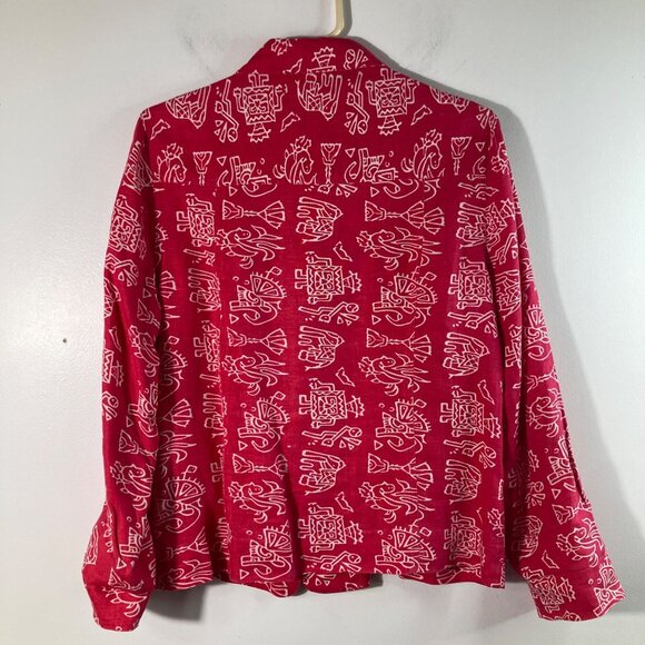 Womens Units Tribal Linen Button Shirt Jacket Red White M Linen - Picture 2 of 9